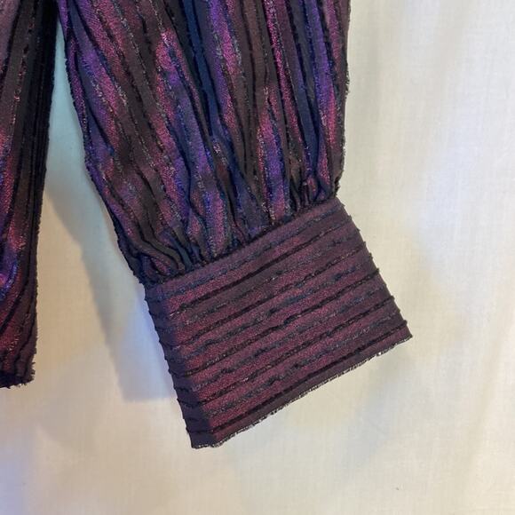 ModCloth Purple Striped Sheer Metallic Button Down Blouse Size M - Picture 11 of 13